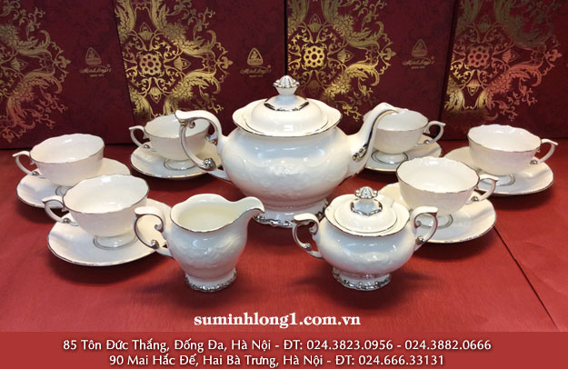 Bộ trà 1,3 ĐÀI CÁC Chỉ Bạch Kim Sứ Minh Long 1.3 DCBac1 1